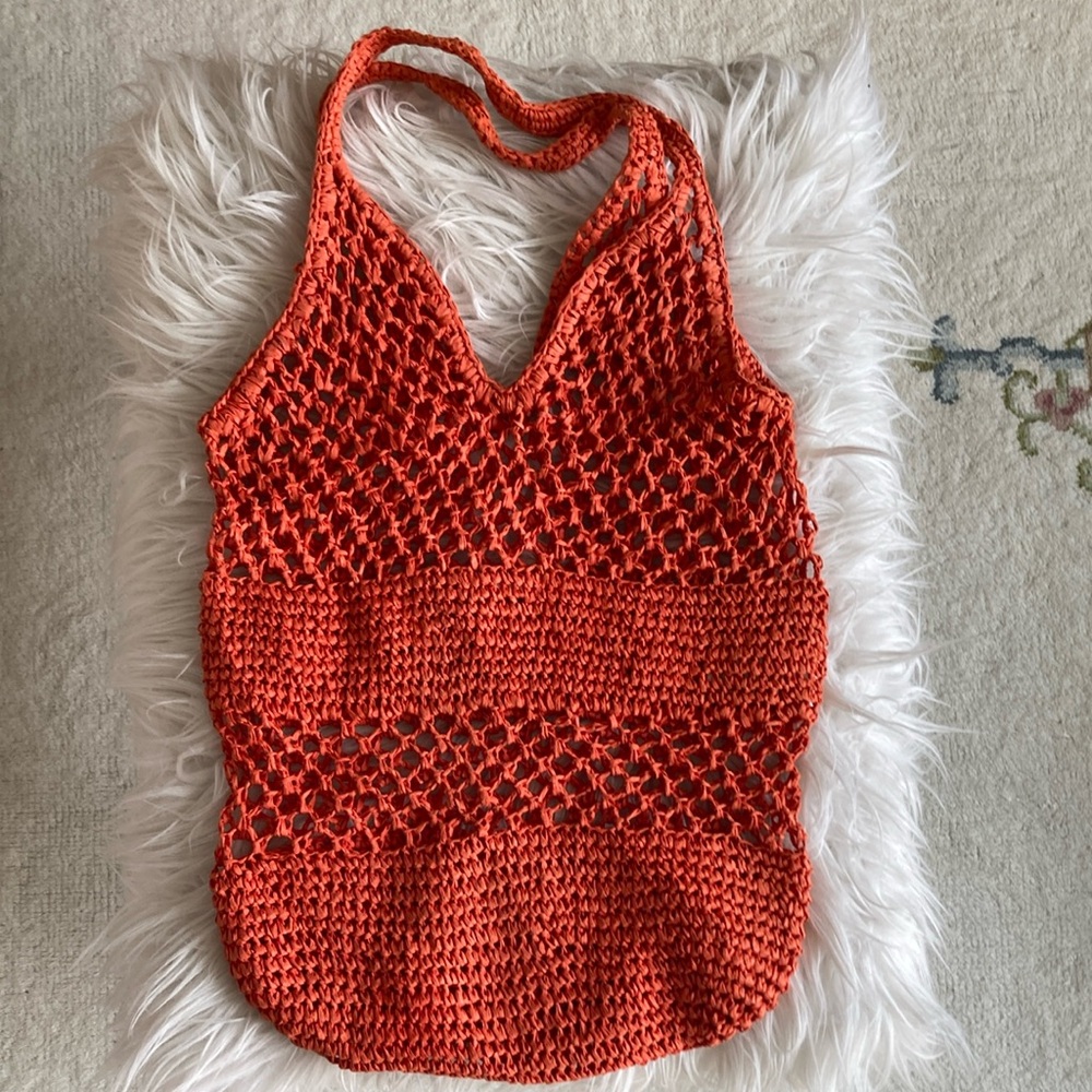 H&M Vibrant Tomato Red Crochet Tote
